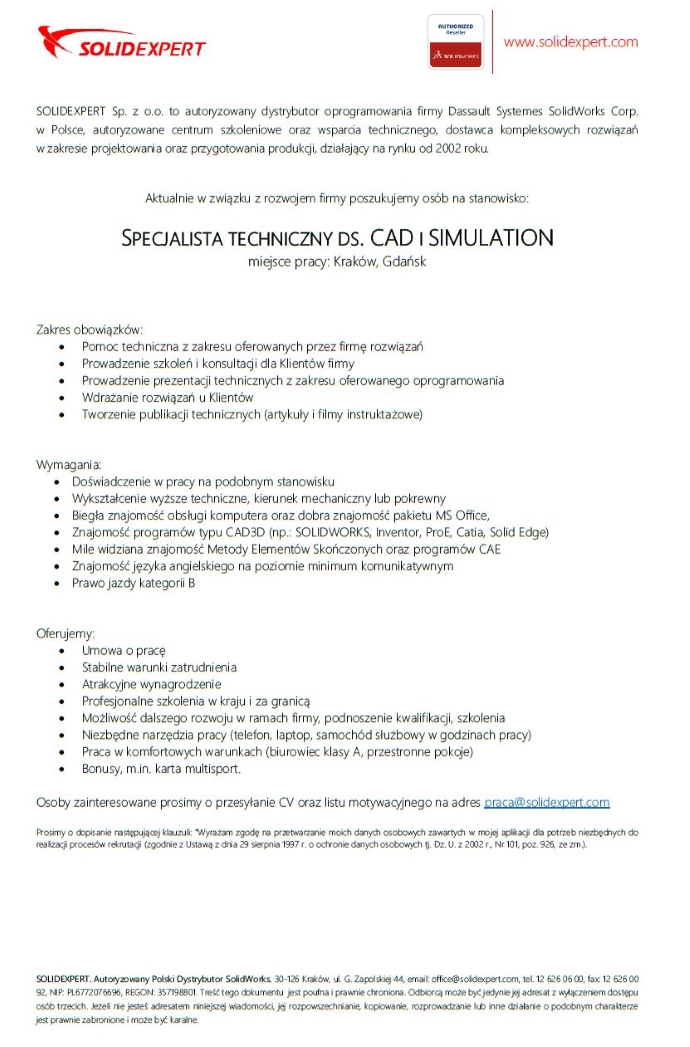 Praca Specjalista Techniczny Ds Cad I Simulation Kraków